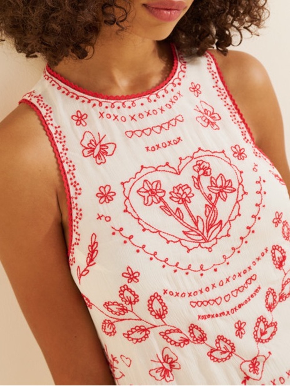 Free People Love Letters Mini Dress Ivory Red Embroidered Open Back Tassel M - Picture 7 of 16
